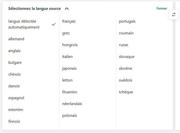 DeepL nombre de langues disponibles