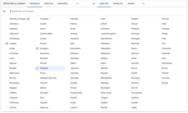 Google Translate nombre de langues disponibles