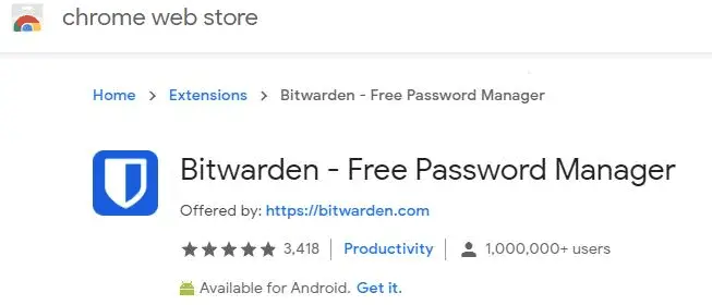 Extensions BitWarden sur Google Play Store