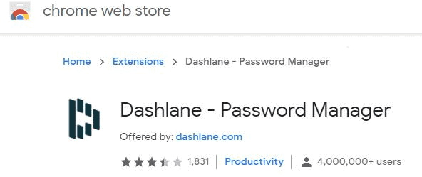 Extension Dashlane sur Google Play Store