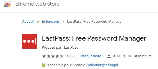 Extensions LastPass sur Google Play Store
