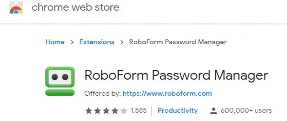 Extension RoboForm sur Google Play Store
